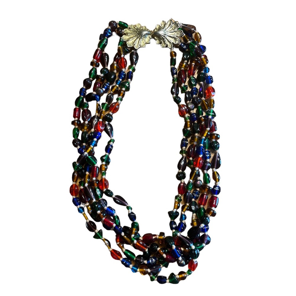 Estate Five Strand Glass Beaded Necklace ~ 26 Inches
